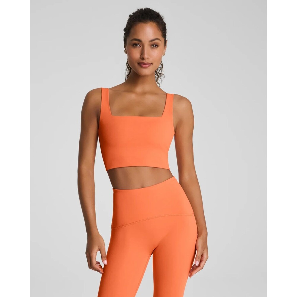 SPANX 2 PIECE SET. Neck Shelf Tank Boote Boost Leggings SIZE M Orange